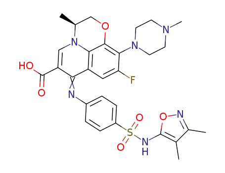 (S)−7-((4-(N-(3,4-dimethylisoxazol-5-yl)sulfamoyl)phenyl)imino)−9-fluoro-3-methyl-10-(4-methylpiperazin-1-yl)−2,3-dihydro-7H-[1,4]oxazino[2,3,4-ij]quinoline-6-carboxylic acid