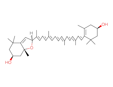Molecular Structure of 31661-06-0 (b,b-Carotene-3,3'-diol, 5,8-epoxy-5,8-dihydro-,(3S,3'R,5R)-)