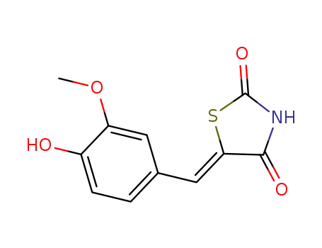 Molecular Structure of 911714-34-6 (2,4-Thiazolidinedione, 5-[(4-hydroxy-3-methoxyphenyl)methylene]-,
(5Z)-)