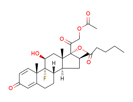 Pregna-1,4-diene-3,20-dione,21-(acetyloxy)-9-fluoro-11-hydroxy-16-methyl-17-[(1-oxopentyl)oxy]-, (11b,16b)-