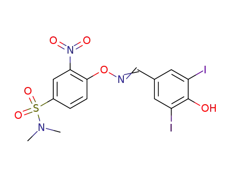 Molecular Structure of 13194-07-5 (Benzenesulfonamide,
4-[[[(4-hydroxy-3,5-diiodophenyl)methylene]amino]oxy]-N,N-dimethyl-3-
nitro-)
