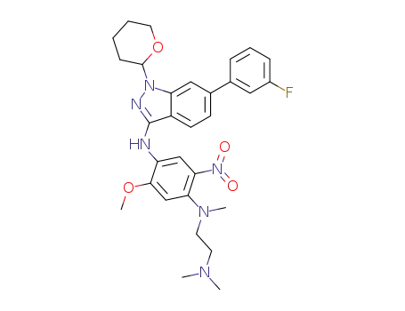 N1-(2-(dimethylamino)ethyl)-N4-(6-(3-fluorophenyl)-1-(tetrahydro-2H-pyran-2-yl)-1H-indazol-3-yl)-5-methoxy-N1-methyl-2-nitrobenzene-1,4-diamine
