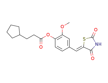 ((Z)-4-((2,4-dioxothiazolidin-5-ylidene)methyl)-2-methoxyphenyl-3-cyclopentylpropanoate)