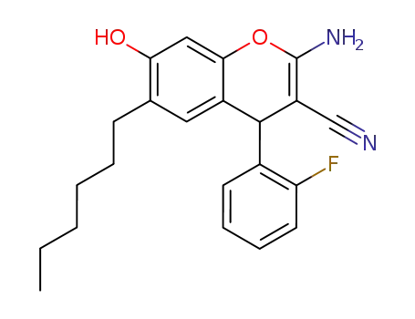 4H-1-Benzopyran-3-carbonitrile,
2-amino-4-(2-fluorophenyl)-6-hexyl-7-hydroxy-