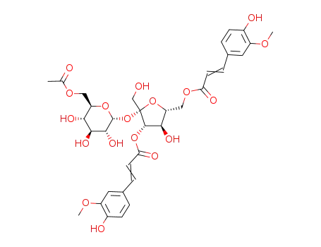 Molecular Structure of 107647-21-2 (a-D-Glucopyranoside,3,6-bis-O-[(2E)-3-(4-hydroxy-3-methoxyphenyl)-1-oxo-2-propen-1-yl]-b-D-fructofuranosyl, 6-acetate)