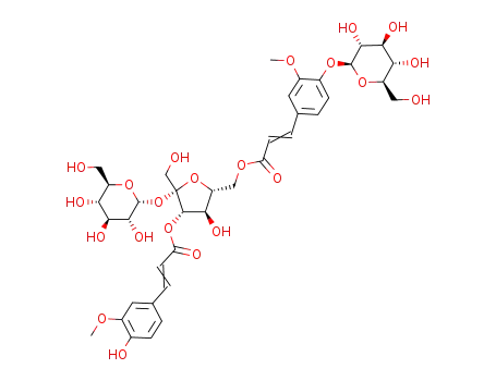Molecular Structure of 107647-22-3 (a-D-Glucopyranoside,6-O-[(2E)-3-[4-(b-D-glucopyranosyloxy)-3-methoxyphenyl]-1-oxo-2-propen-1-yl]-3-O-[(2E)-3-(4-hydroxy-3-methoxyphenyl)-1-oxo-2-propen-1-yl]-b-D-fructofuranosyl)