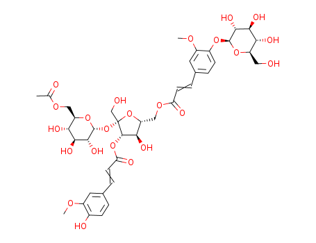 Molecular Structure of 107668-85-9 (a-D-Glucopyranoside,6-O-[(2E)-3-[4-(b-D-glucopyranosyloxy)-3-methoxyphenyl]-1-oxo-2-propen-1-yl]-3-O-[(2E)-3-(4-hydroxy-3-methoxyphenyl)-1-oxo-2-propen-1-yl]-b-D-fructofuranosyl, 6-acetate)