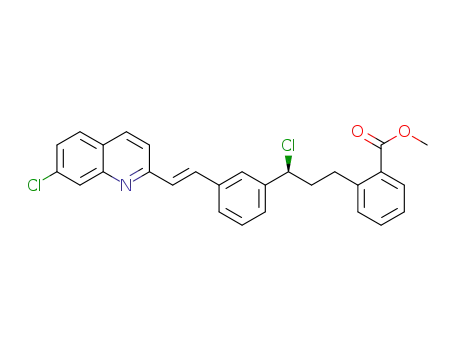 Molecular Structure of 880769-25-5 (Benzoic acid,
2-[(3S)-3-chloro-3-[3-[(1E)-2-(7-chloro-2-quinolinyl)ethenyl]phenyl]propyl
]-, methyl ester)