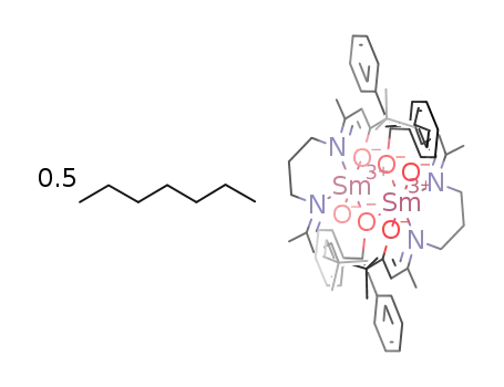 bis-5,5'-(1,3-propanediyldiimino)-2,2-dimethyl-4-hexene-3-one benzhydrol samarium(III) dimer heptane solvate