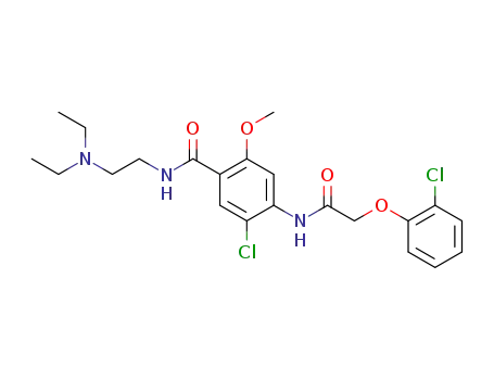 Molecular Structure of 65569-40-6 (Benzamide,
5-chloro-4-[[(2-chlorophenoxy)acetyl]amino]-N-[2-(diethylamino)ethyl]-2-
methoxy-)