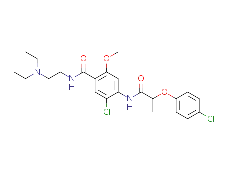 Molecular Structure of 65569-34-8 (Benzamide,
5-chloro-4-[[2-(4-chlorophenoxy)-1-oxopropyl]amino]-N-[2-(diethylamino
)ethyl]-2-methoxy-)