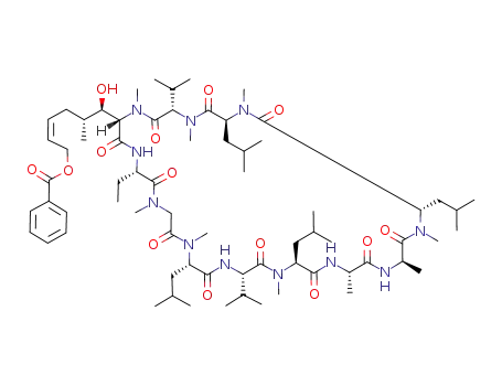 benzoic acid 6-(5-ethyl-11,17,26,29-tetraisobutyl-14,32-diisopropyl-1,7,10,16,20,23,25,28,31-nonamethyl-3,6,9,12,15,18,21,24,27,30,33-undecaoxo-1,4,7,10,13,16,19,22,25,28,31undecaaza-cyclotritriacont-2-yl)-6-hydroxy-5-methyl-hex-2-enyl ester