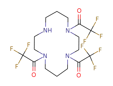 Molecular Structure of 406939-92-2 (1-[4,8-bis-(2,2,2-trifluoroacetyl)-1,4,8,11-tetraazacyclotetradec-1-yl]-2,2,2-trifluoroethanone, 1,4,8-tris(2,2,2-trifluoroacetyl)-1,4,8,11-tetraazacyclotetradecane, 1,4,8-tris(trifluoroacetyl)-1,4,8,11-tetraazacyclotetradecane, N,N',N''-tris(trifluoroace)