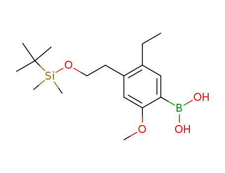 Molecular Structure of 681171-48-2 (Boronic acid,
[4-[2-[[(1,1-dimethylethyl)dimethylsilyl]oxy]ethyl]-5-ethyl-2-methoxyphenyl
]-)