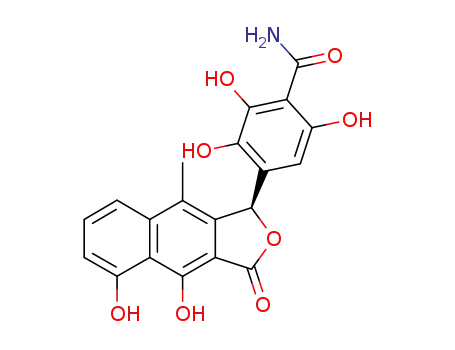 Molecular Structure of 569-33-5 (Benzamide,4-(1,3-dihydro-4,5-dihydroxy-9- methyl-3-oxonaphtho[2,3-c]furan-1-yl)-2,3,- 6-trihydroxy- )