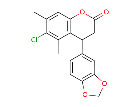 Molecular Structure of 850496-03-6 (2H-1-Benzopyran-2-one,
4-(1,3-benzodioxol-5-yl)-6-chloro-3,4-dihydro-5,7-dimethyl-)