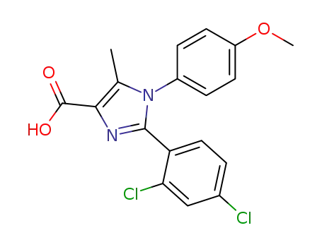 Molecular Structure of 505073-87-0 (1H-Imidazole-4-carboxylic acid,
2-(2,4-dichlorophenyl)-1-(4-methoxyphenyl)-5-methyl-)