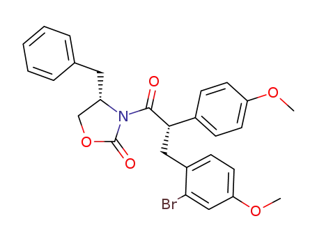Molecular Structure of 917379-10-3 ((S)-4-Benzyl-3-[(S)-3-(2-bromo-4-methoxyphenyl)-2-(4-methoxyphenyl) propanoyl]-2-oxazolidinone)