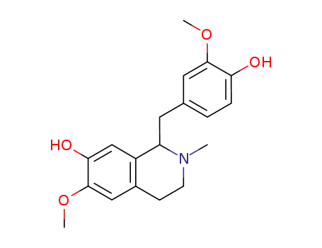 Molecular Structure of 20938-53-8 (7-Isoquinolinol, 1,2,3,4-tetrahydro-1-((4-hydroxy-3-methoxyphenyl)methyl)-6-methoxy-2-methyl-, (+-)-)