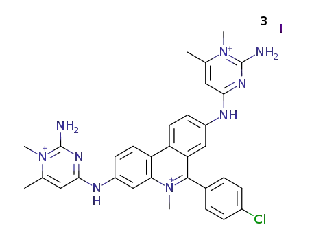 3,8-bis-(2-amino-1,6-dimethyl-pyrimidinium-4-ylamino)-6-(4-chloro-phenyl)-5-methyl-phenanthridinium; tris iodide