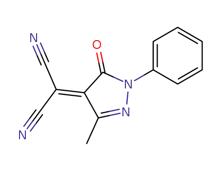 Molecular Structure of 117506-45-3 (Propanedinitrile,
(1,5-dihydro-3-methyl-5-oxo-1-phenyl-4H-pyrazol-4-ylidene)-)