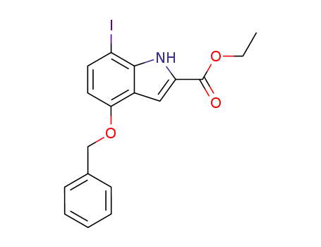 Molecular Structure of 922506-90-9 (1H-Indole-2-carboxylic acid, 7-iodo-4-(phenylmethoxy)-, ethyl ester)
