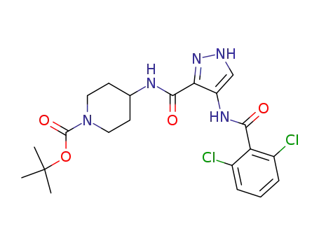 Molecular Structure of 844443-90-9 (1-Piperidinecarboxylic acid,
4-[[[4-[(2,6-dichlorobenzoyl)amino]-1H-pyrazol-3-yl]carbonyl]amino]-,
1,1-dimethylethyl ester)
