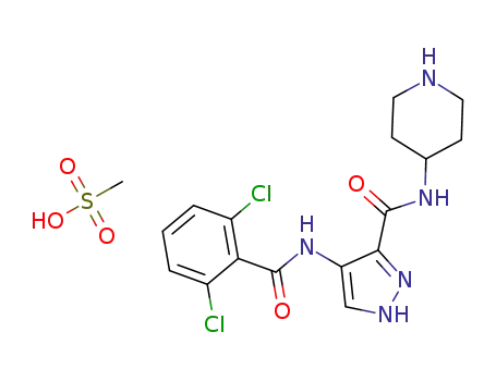 4-(2,6-dichlorobenzoylamino)-1H-pyrazole-3-carboxylic acid piperidin-4-yl-amide methanesulphonic salt