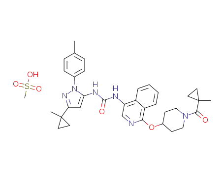 1-{1-[1-(1-methyl-cyclopropanecarbonyl)-piperidin-4-yloxy]-isoquinolin-4-yl}-3-[5-(1-methyl-cyclopropyl)-2-p-tolyl-2H-pyrazol-3-yl]-urea mesylate