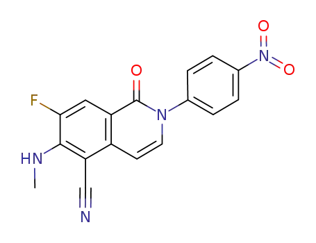 Molecular Structure of 850341-12-7 (5-Isoquinolinecarbonitrile,
7-fluoro-1,2-dihydro-6-(methylamino)-2-(4-nitrophenyl)-1-oxo-)