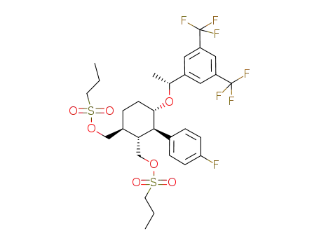 Molecular Structure of 920025-45-2 (1-Propanesulfonic acid,
1,1'-[[(1S,2R,3R,4S)-4-[(1R)-1-[3,5-bis(trifluoromethyl)phenyl]ethoxy]-3-
(4-fluorophenyl)-1,2-cyclohexanediyl]bis(methylene)] ester)