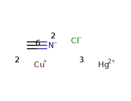 2Cu(1+)*3Hg(2+)*2Cl(1-)*6CN(1-)=Cu2Hg3Cl2(CN)6