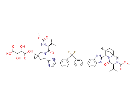 (1-{3-[6-(9,9-difluoro-7-{2-[5-(2-methoxycarbonylamino-3-methyl-butyryl)-5-aza-spiro[2.4]hept-6-yl]-3H-imidazol-4-yl}-9H-fluoren-2-yl)-1H-benzoimidazol-2-yl]2-aza-bicyclo[2.2.1]heptane-2-carbonyl}-2-methyl-propyl)carbamicacid methyl ester D-tartrate salt