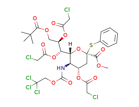 methyl [phenyl 4,7,8-tri-O-chloroacetyl-3,5-dideoxy-9-O-pivaloyl-2-thio-5-(2,2,2-trichloroethoxycarbamoyl)-D-glycero-β-D-galacto-2-nonulopyranosid]onate