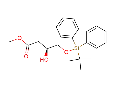 Molecular Structure of 124655-05-6 (Butanoic acid, 4-[[(1,1-dimethylethyl)diphenylsilyl]oxy]-3-hydroxy-,
methyl ester, (3S)-)