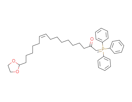 Molecular Structure of 91874-17-8 (10-Hexadecen-2-one,
16-(1,3-dioxolan-2-yl)-1-(triphenylphosphoranylidene)-, (Z)-)
