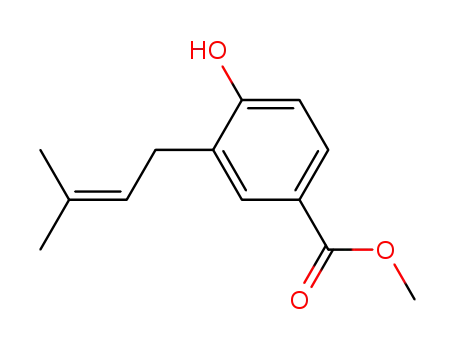 Molecular Structure of 101511-34-6 (methyl 4-hydroxy-3-(3-methylbut-2-enyl)benzoate)