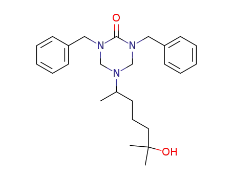 Molecular Structure of 143565-29-1 (1,3,5-Triazin-2(1H)-one,
tetrahydro-5-(5-hydroxy-1,5-dimethylhexyl)-1,3-bis(phenylmethyl)-)