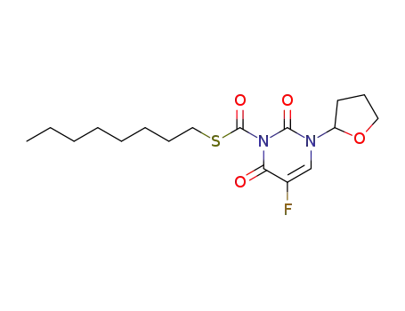 Molecular Structure of 90162-98-4 (1(2H)-Pyrimidinecarbothioic acid,
5-fluoro-3,6-dihydro-2,6-dioxo-3-(tetrahydro-2-furanyl)-, S-octyl ester)