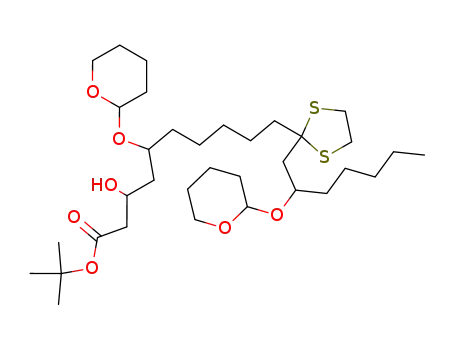 t-butyl 3-hydroxy-5,13-di(tetrahydropyranyl)oxy-11-oxooctadecanoate-11-ethylenedithioketal