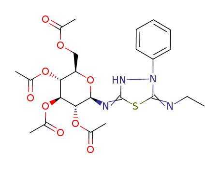 Acetic acid (2R,3R,4S,5R,6R)-4,5-diacetoxy-6-acetoxymethyl-2-[5-[(E)-ethylimino]-4-phenyl-[1,3,4]thiadiazolidin-(2E)-ylideneamino]-tetrahydro-pyran-3-yl ester