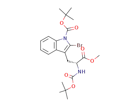 Molecular Structure of 162637-29-8 (D-Tryptophan, 2-bromo-N,1-bis[(1,1-dimethylethoxy)carbonyl]-, methyl
ester)