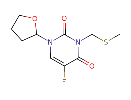 Molecular Structure of 64504-18-3 (2,4(1H,3H)-Pyrimidinedione,
5-fluoro-3-[(methylthio)methyl]-1-(tetrahydro-2-furanyl)-)