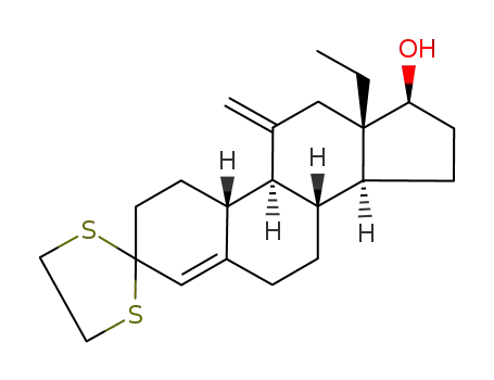 Molecular Structure of 54024-19-0 (3,3-Ethylenedithio-13-ethyl-11-methylene-gon-4-en-17-ol)