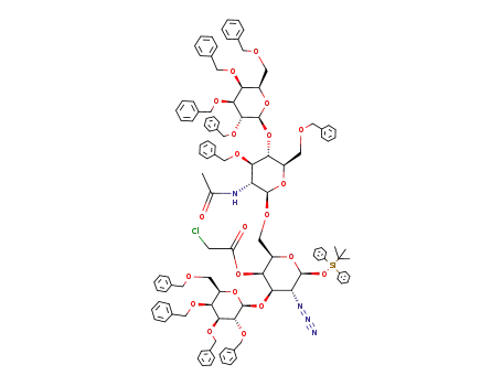 tert-butyldiphenylsilyl 2,3,4,6-tetra-O-benzyl-β-D-galactopyranosyl-(1->4)-2-acetamido-3,6-di-O-benzyl-2-deoxy-β-D-glucopyranosyl-(1->6)-[2,3,4,6-tetra-O-benzyl-β-D-galactopyranosyl-(1->3)]-2-azido-4-O-chloroacetyl-2-deoxy-β-D-galactopyranoside