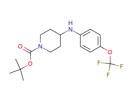 Molecular Structure of 501673-86-5 (1-Piperidinecarboxylic acid, 4-[[4-(trifluoromethoxy)phenyl]amino]-,
1,1-dimethylethyl ester)