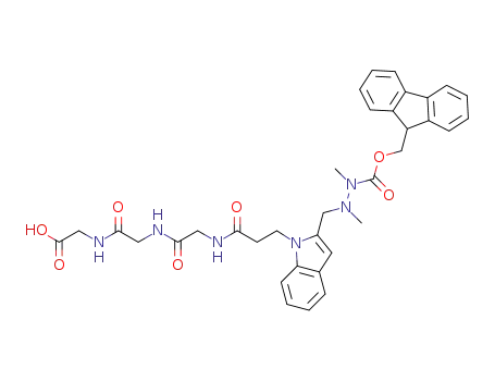 2-(2-(2-(3-(2-((2-(((9H-fluoren-9-yl)methoxy)carbonyl)-1,2-dimethylhydrazinyl)methyl)-1H-indol-1-yl)propanamido)acetamido)acetamido)acetic acid