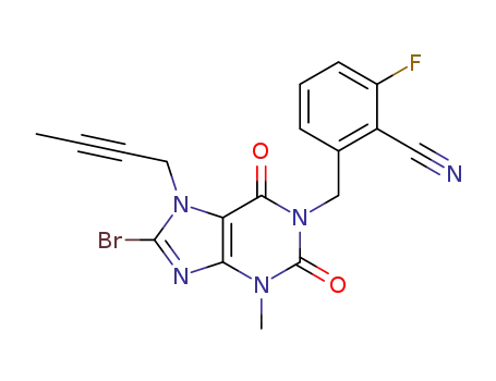 1-[(6-fluorobenzonitrile-2-yl)methyl]-3-methyl-7-(2-butyne-1-yl)-8-bromoxanthine