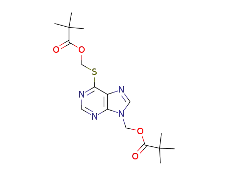 Molecular Structure of 80693-25-0 (Propanoic acid, 2,2-dimethyl-,
[[9-[(2,2-dimethyl-1-oxopropoxy)methyl]-9H-purin-6-yl]thio]methyl ester)