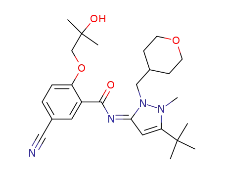 N-[(3E)-5-tert-butyl-1-methyl-2-(tetrahydro-2H-pyran-4-ylmethyl)-1,2-dihydro-3H-pyrazol-3-ylidene]-5-cyano-2-(2-hydroxy-2-methylpropoxy)benzamide